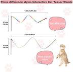 Cat Wand Toys Interactive Kitten Toys for Indoor Cats Colorful Teaser Wand String for Exercise Kitten Stick Kitty Rope Toy Rainbow Ribbon Cat Charmer -2Pcs