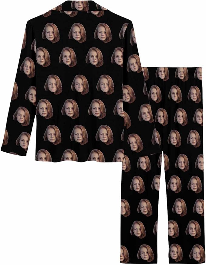 MyPupSocks Custom Face Pajamas for Women Set, Personalized Photo Long Sleepwear XS-XXL