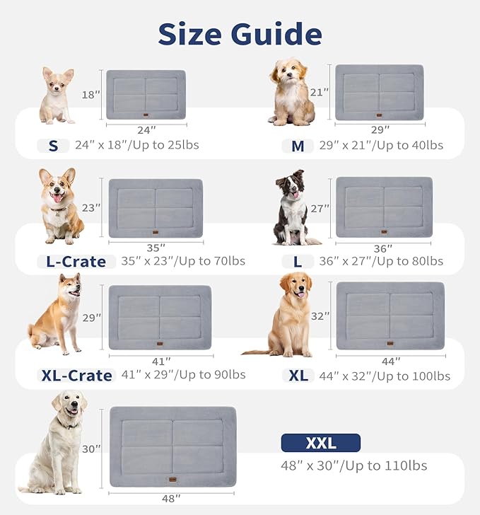 MADE 4 PETS Dog Crate Pad Bed for Large Dogs, Washable & Reversible, Anti-Slip Kennel Mat for Cozy Sleeping, Soft Fluffy Dog Bed for Indoor & Outdoor Use, 36"x27", Gray