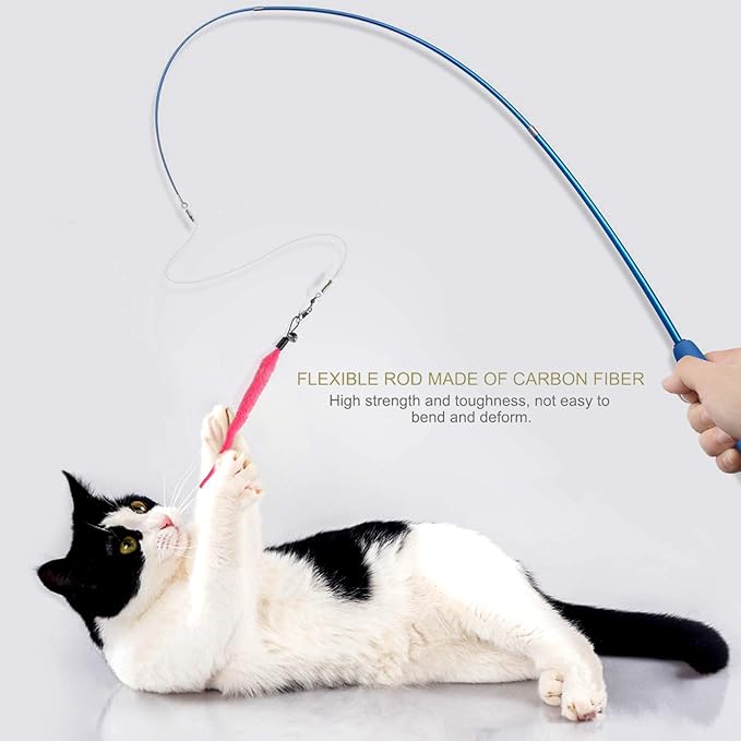 Retractable Cat Wand - Interactive 3-Section Teaser Toy, Fishing Pole Exerciser for Cats and Kittens (Replacement Not Included)