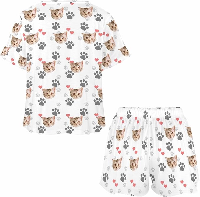 D-Story Custom Short Pajama Set with Pet Face Personalized Photo Sleepwear 2 Pieces Pjs Nightwear Xmas Gift for Women