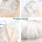 Fancy Dog Dresses with Leash Ring, Embroidered Dog Wedding Dress, Bow Puppy Clothes for Small pet Girl Multi-Layer Lace Tutu Cat Outfit for Kitten Chihuahua Yorkie, Small