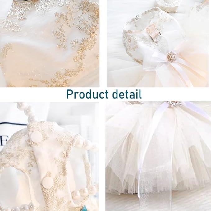 Fancy Dog Dresses with Leash Ring, Embroidered Dog Wedding Dress, Bow Puppy Clothes for Small pet Girl Multi-Layer Lace Tutu Cat Outfit for Kitten Chihuahua Yorkie,X-Large