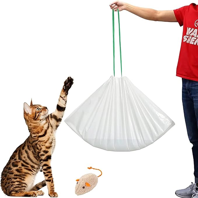 Cat Litter Box Liners, 30 Count - 41" x 19" Large Extra Durable Litter Pan Bags with Drawstring - Heavy Duty Liner Bags for Pet Litter Tray (Unscented)