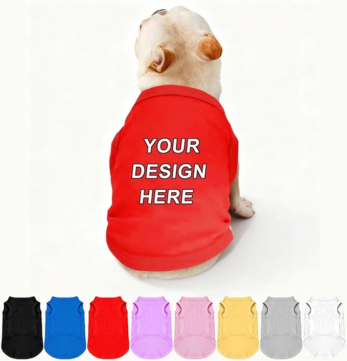 Custom Dog Clothes Shirts for Small Large Dogs Breathable Pet Shirt Customized Image Text Sleeveless Tank Tops for Puppy Cats Customize Pets Apparel Gifts, Red, XL