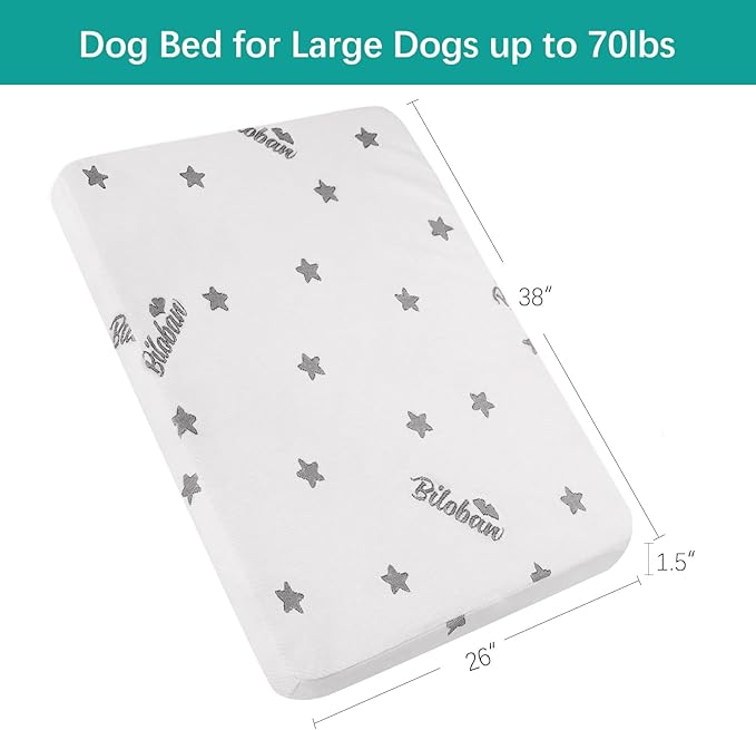 Biloban Waterproof Dog Beds for (Large) Dogs, Washable Mat Pad, Memory Foam Dog Beds & Furniture for Small/Medium Large/XL/XXL Pet with Removable Cover (Light Grey)