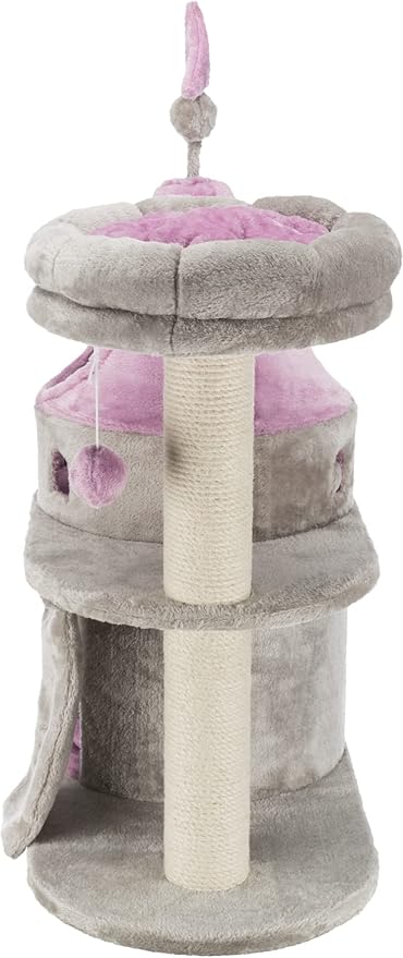 TRIXIE My Kitty Darling Castle Condo, Plush Cat Tree, Sisal Scratching Post, Removable Bed, Crinkling Blanket, Cat Toy