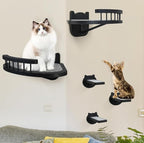 Cat Wall Shelves Furniture Set with Scratching Pad，Wooden Cat Climbing Wall Systems with 2 Perches and 3 Steps, Floating Shelves Bed Wall Mounted for Indoor Fit Up to 15Lbs (Black)