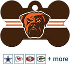 GoTags Personalized Cleveland Browns Dog Tag, Brass Metal Bone Shape Pet ID Tag Engraved with Name and Custom Text, Every NFL Football Team Pet Apparel (Large)