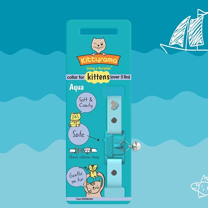 Kittyrama Aqua Kitten Collar with Bell. Award Winner. Vets & Cat Experts Approved. Breakaway Quick Release, Comfy & Lightweight