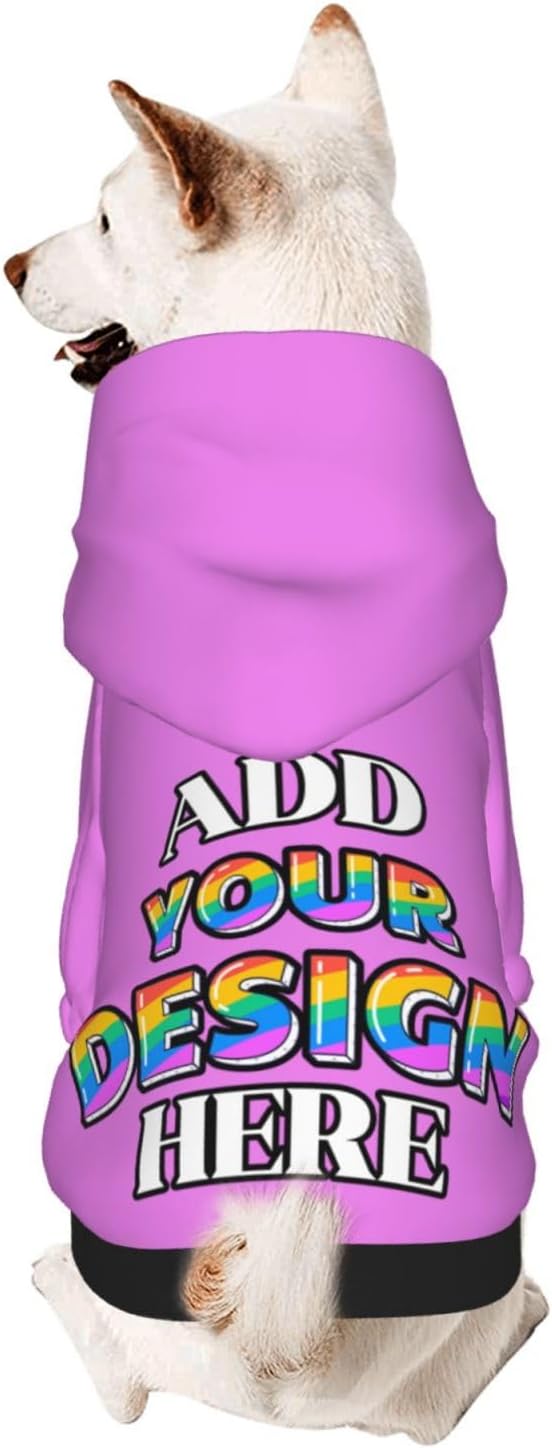 Custom Dog Hoodie for Small Pets, Personalized Photo Text Pet Warm Pullover Sweatshirt with Name Number, Customized Gifts Soft Hooded Cats Kitten Clothes, Violet, M,