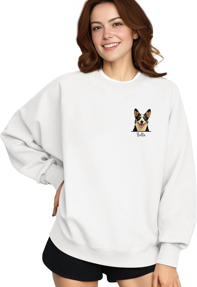 Custom Pet Portrait Hoodie and Sweatshirt with Dog or Cat Photo, Personalized Sweatshirt with Pet Drawing and Name, Gift for Dog Mom Dad, Pet Lover Birthday 4