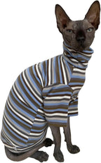 Vintage Stripes Sphynx Hairless Cats Shirt Cotton Cat Turtleneck Pet Clothes Kitten T-Shirts with Sleeves for Sphynx Cats (Storm, Small)