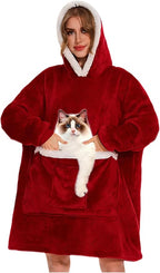 Wearable Blanket Hoodie with Giant Pocket, Soft Warm Sherpa Fleece Oversized Blanket Sweatshirt Gifts for Women Men