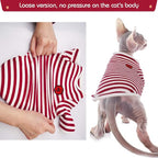 DENTRUN Hairless Cats Shirt Breathable Cat Daily Wear Clothes Stripe Vest Adorable Pajamas Jumpsuit Soft & Skin-Friendly