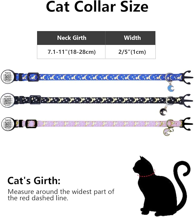 2 Pack Stars and Moon, Solid & Safe Safety Plaid Kitten Collars with QR ID Tag for Girl Boy for Cats, Pet Collar, Breakaway Cat Collar,Silent, Lightweight,Durable QR Code Pet ID Tags (Black&Blue)