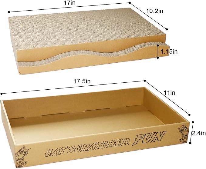 Cat Scratch Pad Cardboard Scratcher Box,2PCS in 1 Scratching Board for Indoor Cats,Reversible Durable,with Catnip