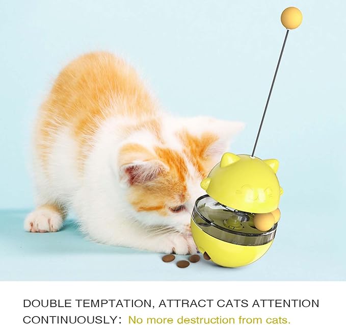 Cat Toy for Indoor Cats Wobble KittenTreat Dispensing Ball Food Dispenser Puzzle Slow Feeder Balls Kitty Stimulating Indoor Interactive Brain Game Toys Gift (Yellow)