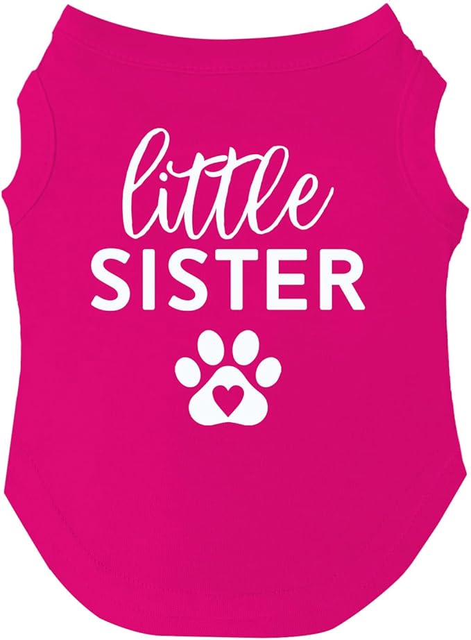 Little Sister Heart Paw Dog Tee Shirt Sizes for Puppies, Toys, and Large Breeds (Hot Pink, Small 218sis)