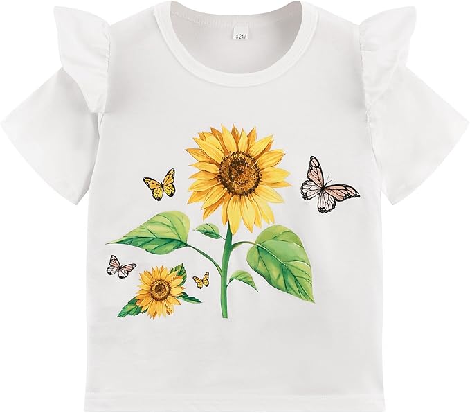 Akyzic Little Girl Skirt Outfit Two Piece Spring Summer Outfit Butterfly Dress Cat Print Skirt Toddler Girl Outfit Set