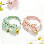 2 Pack Floral Cat Collars with Bow Tie and Bell Adjustable Breakaway Bowtie Cute Kitten Collar(Green & Yellow Flowers)