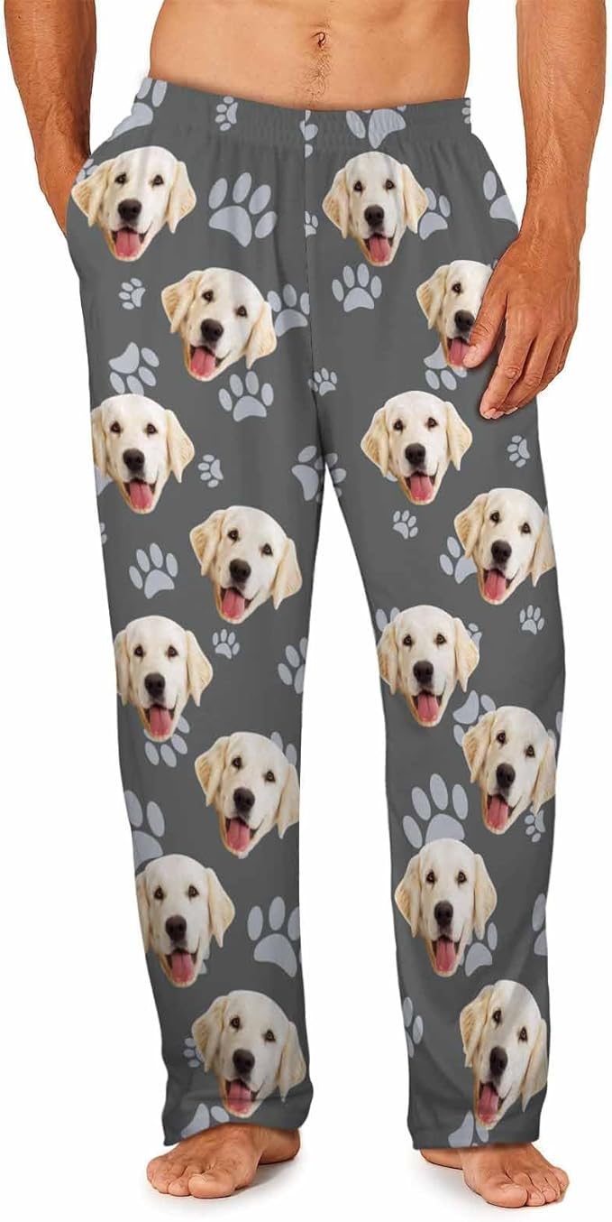 MyPupSocks Custom Pajama Pants for Pet Lover, Personalized Photo Face Printed Pajama Bottoms Sleepwear with Pockets