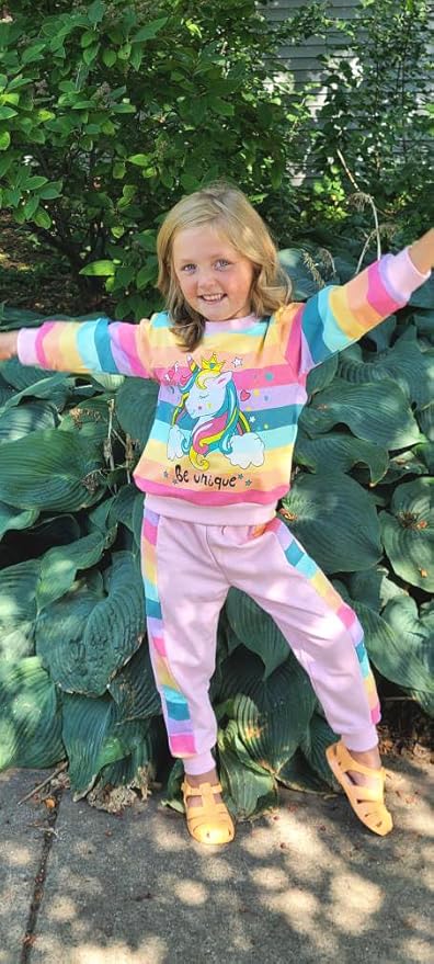 Little Girls Unicorn Outfits 2 Piece Kids Ruffle Sleeve Sweatshirt + Leggings Fall Leopard Clothing Sets 2-10 Years Old