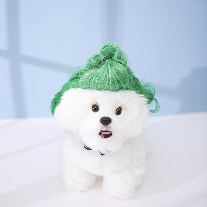 Funny Cosplay Wig for Dog, Headwear Apparel, Pet Costumes, Cat Dress up for Halloween, Christmas, Parties, Festivals (Green Braid)