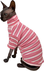 Vintage Stripes Sphynx Hairless Cats Shirt Cotton Cat Turtleneck Pet Clothes Kitten T-Shirts with Sleeves for Sphynx Cats (Sakura, Small)