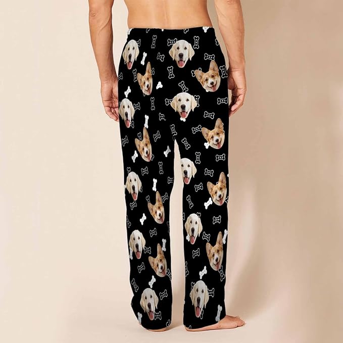 MyPupSocks Custom Pajama Pants for Pet Lover, Personalized Photo Face Printed Pajama Bottoms Sleepwear with Pockets