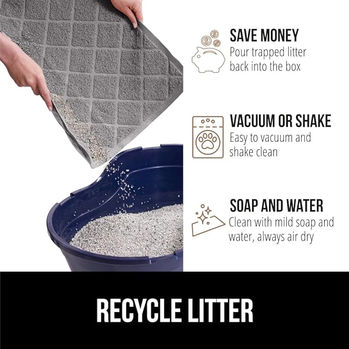 GORILLA GRIP Cat Litter Box Mat, 35x23 2 Pack, Water Resistant, US Designed Kitty Litter Trapping Mats, Easy to Clean Scatter Control, Less Mess and Clean Floors, Kitten Supplies for Indoor Cats, Grey