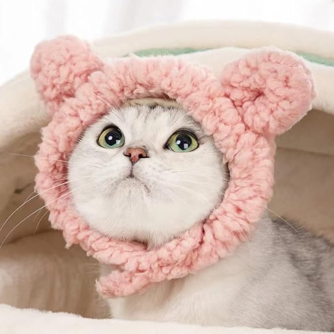 JOICEE Cute Cat Costume Warm Bear Hat for Cats Adjustable Soft Small Pet Headwear Bear Hat for Cat Puppy Dog (Pink)