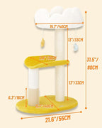 Happi N Pets Cloud Cat Tree, 31.5in Multi-Level Indoor Cat Tower with Scratching Posts, Viewing Perch, Removable & Washable Cushions, Cat Activity Tree with Dangling Toy