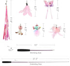 SONGWAY Cat Wand Toys for Indoor Cats - Cat Toy Set with Retractable Teaser Wand and 6 PCS Fairy Feather Toy Refills, Butterfly Tassel Plush Cat Toys Interactive, Pink