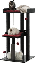 FourFurPets 43.7" Cat Tree, Modern Cat Tree Tower, Cat Tower for Indoor Cats Large Adult, Cat Condo with Scratching Post, Large Perch and Removable Pads, Black&Red