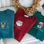 COUPLEHOODIES Custom Pet Christmas Sweatshirt – Embroidered Cat or Dog Portrait Unique Pet for Dog Moms or Family