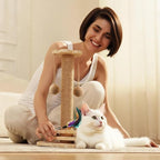 Cat Scratching Post, 4 in 1 Wooden Cat Scratcher Toy, 18.11" Tall Scratch Post with 2 Level Cat Track Balls, Interactive Feather Toy and 2 Sisal Hanging Balls for Indoor Kittens, Adult Cats