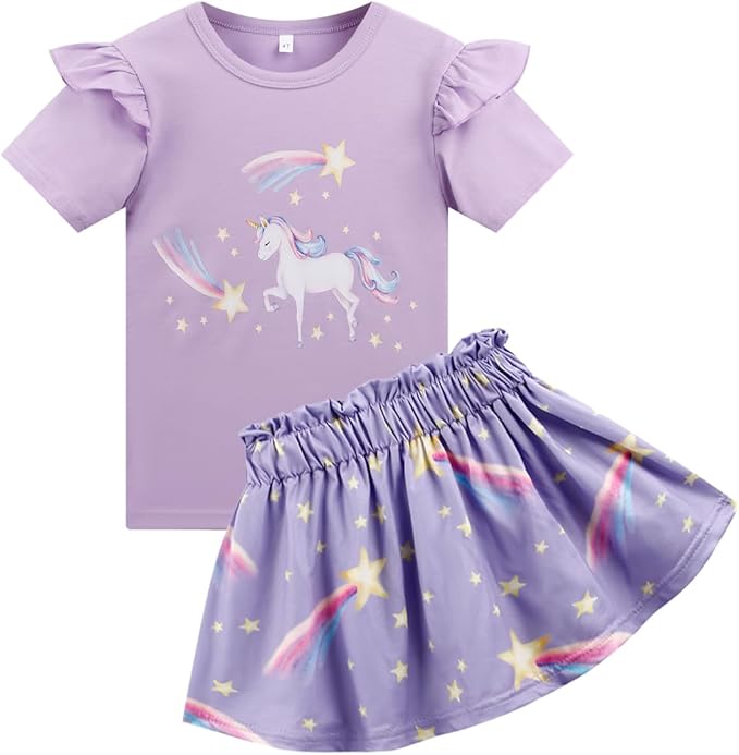 Akyzic Little Girl Skirt Outfit Two Piece Spring Summer Outfit Butterfly Dress Cat Print Skirt Toddler Girl Outfit Set