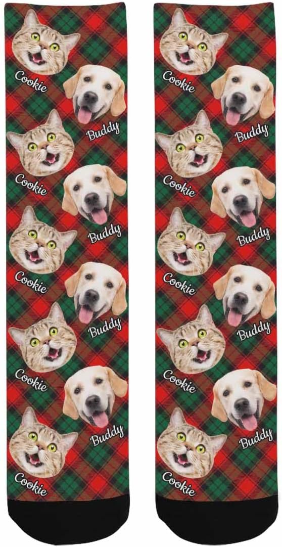Artsadd Personalized Christmas Pajama Pants Socks for Men Custom Photo Pajama Bottoms for Men S-XXL