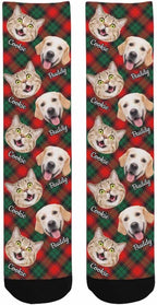 Artsadd Personalized Christmas Pajama Pants Socks for Men Custom Photo Pajama Bottoms for Men S-XXL