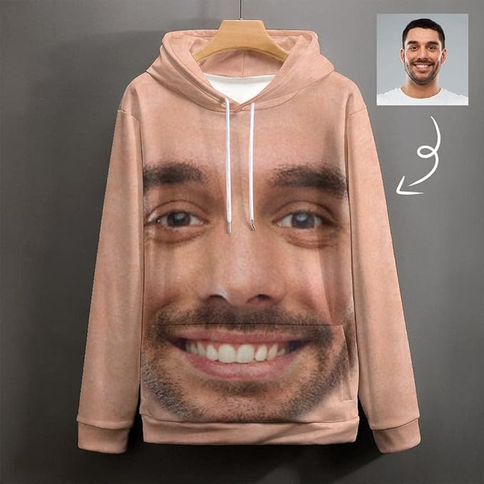 Artsadd Custom Face Unisex athletic Pockets Sweatshirt Loose Hoodie Custom Christmas Long Sleeve Sweatshirt Hooded Pullover