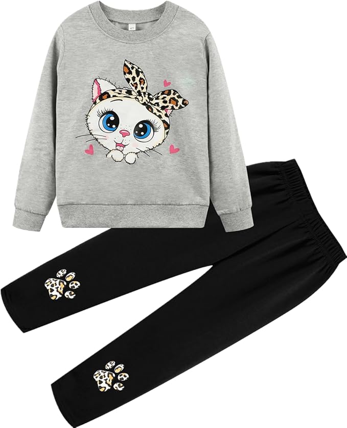 Little Girls Unicorn Outfits 2 Piece Kids Ruffle Sleeve Sweatshirt + Leggings Fall Leopard Clothing Sets 2-10 Years Old
