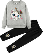Little Girls Unicorn Outfits 2 Piece Kids Ruffle Sleeve Sweatshirt + Leggings Fall Leopard Clothing Sets 2-10 Years Old