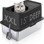 Top Entry Cat Litter Box with Lid, Stainless Steel Extra Large Enclosed Cats Kitty Litter Pan Easy Cleaning, XL Metal High Side litter Boxes Tray, Cat Box Enclosure, Never Absorb Odor or Rust