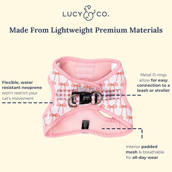 Lucy & Co. Take a Bow Step-in Cat Harness & Leash Bundle – Reflective, Breathable & Adjustable Harness for Cats, Kittens & Small Dogs, Lightweight & Secure and Dual Leash Clips – X-Small