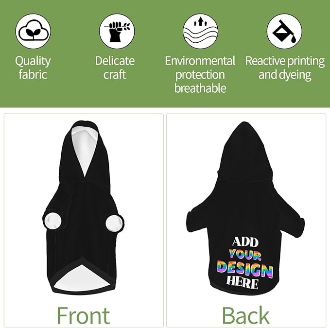 Dog Hoodie Design Your Own Personalized Pet Hoodies Small Pets Wear Shirt Customized Dog Clothes Custom Hooded Sweatshirt Pullover Text Image Dogs Puppy Cat and Kitten, Black, XL,