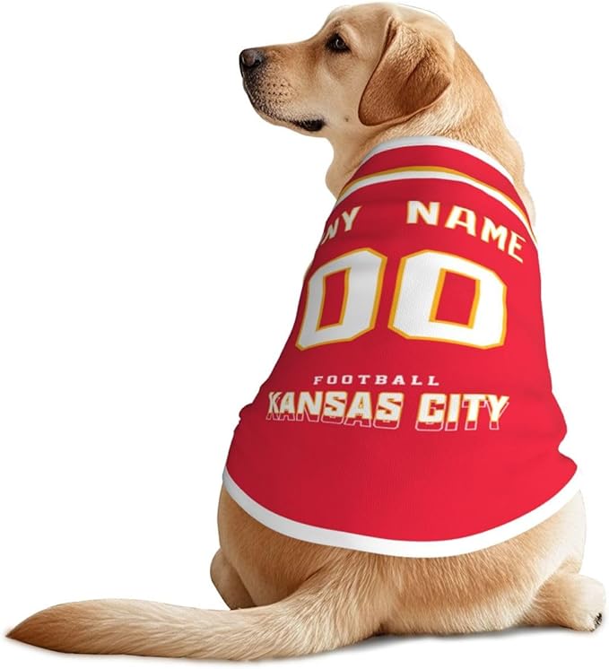 Kansas Custom Dog Clothes Pet Jersey Dog Jersey Various Sizes Customized Any Name & Number for Small & Middle and Big Dogs