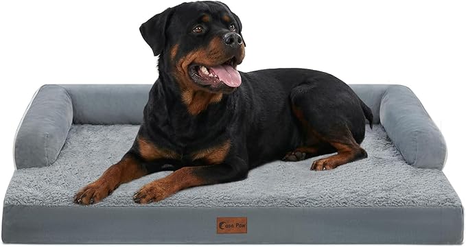 Orthopedic Dog Beds for Extra Large Dogs, Waterproof Egg Crate Foam XL Dog Bed with Sides 48x30Inch, Big Dogs Couch Beds with Removable Washable Cover and Nonskid Bottom, Grey