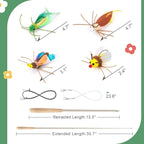 SONGWAY Cat Bug Toy Wand - Insect Interactive Cat Toys with Retractable Teaser Wand and 4 Pcs Bug Toy Feather Replacements for Cats Kittens