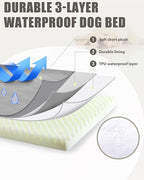 Orthopedic Dog Beds Large Sized Dog Waterproof Pet Mattress with Removable Washable Cover and Non-Slip Bottom, Quilting Mat for Crate, 35x22 Inch, Light Gray
